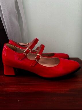 Red Mary Jane Heels - Patent Finish